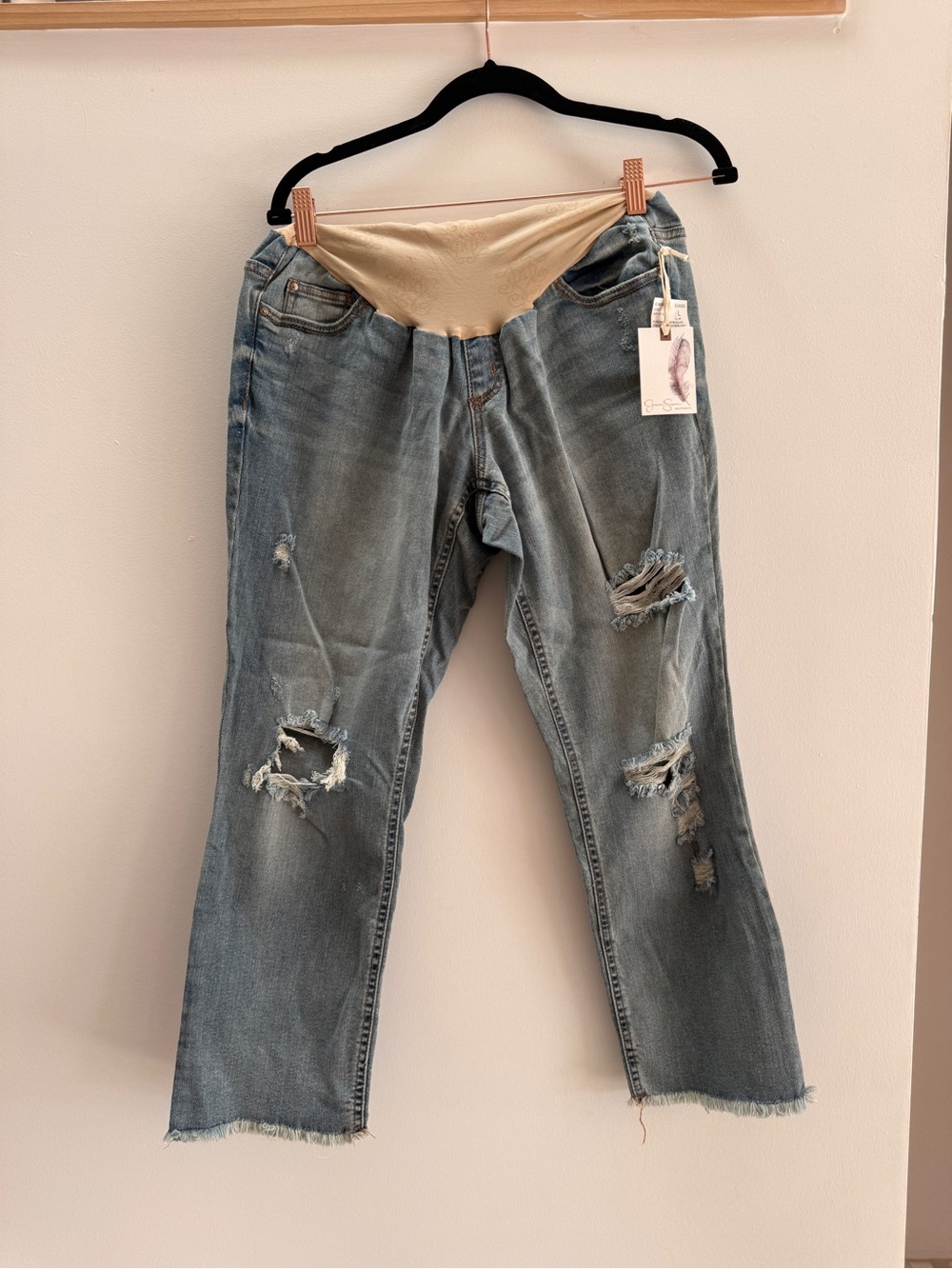 Maternity Distressed Blue Denim Jeans with Stretch Panel. NWT
